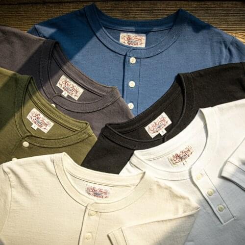 Red Tornado Henley Short Sleeves T-Shirt Vintage Style Mens Cotton Tee Shirts