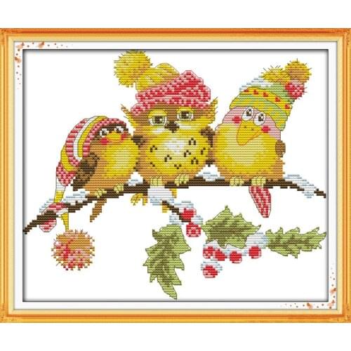 The owl with friends cross stitch kit cartoon 14ct 18ct count canvas stitches embroidery DIY handmade needlework plus