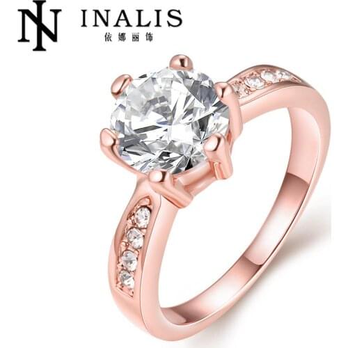 2016 new yellow rose gold color ring set zircon for women wedding jewelry engagement bague femme Hot Sale