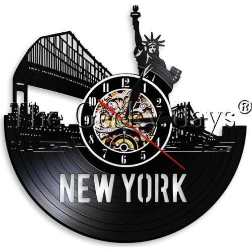 New York City Statue Of Liberty Vinyl Record Wall Clock Home Decor Art Atmosphere Cityscape Wall Clock Handmade Present