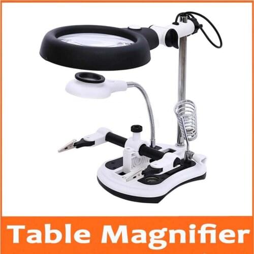 2.5X 6X 108mm LED Illuminated Table Lamp Desk Magnifier Cellphone Repair Magnifying Glass with 18pcs Lights and Plug 110V-220V