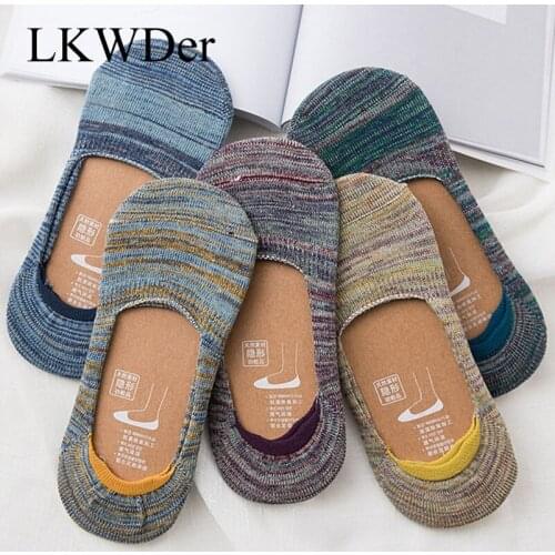 LKWDer 5 Pairs Socks Men Japanese Quality Thick Line Mens Socks Shallow Mouth Socks Silicone Non-Slip Mens Invisible Sock Meias