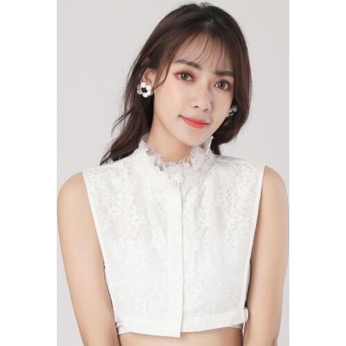 2019 New Ladies Tie Black False Fake Collar Shirt Women Tank Top Detachable Collars Sequined Womans Detachable Collars White