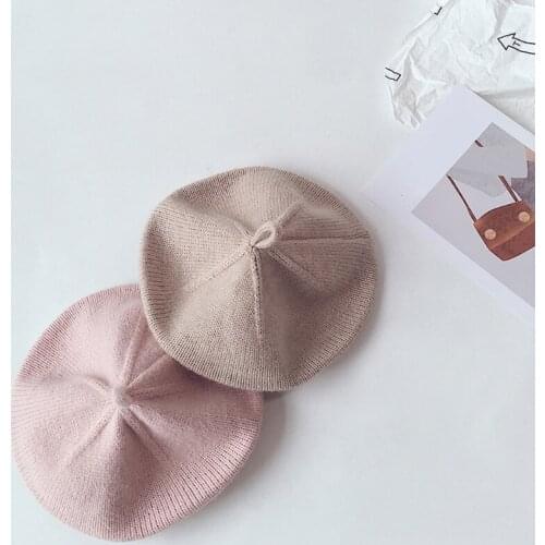 1XCD Autumn Baby Hat Beret Solid Color Vintage Knitted Beanie for Infant Toddler