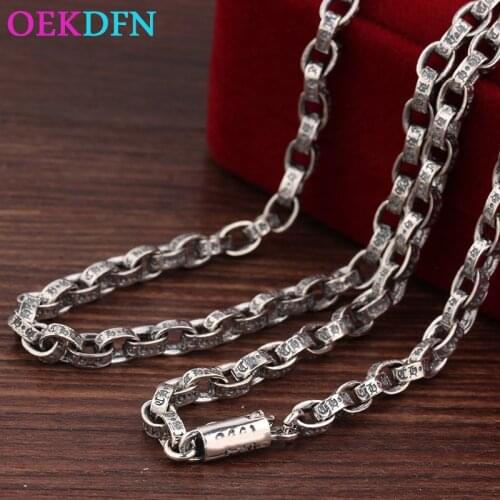 OEKDFN 100% 925 Sterling Silver Necklace Men Brand Retro Silver Link Chain Necklaces Width 4.5mm/5mm Mens Vintage Gothic Jewelry