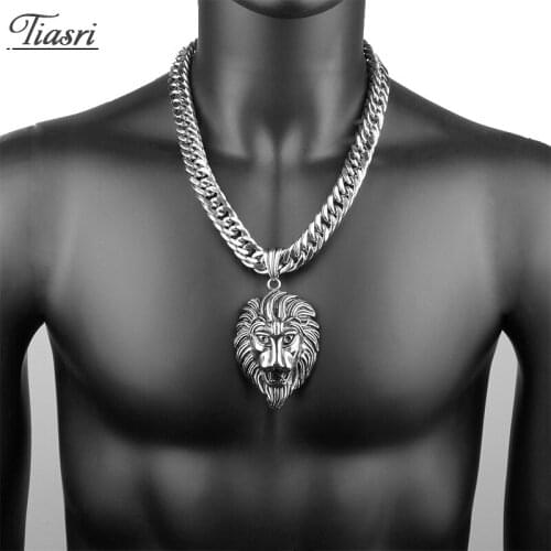 Lion Necklace Heavy Metal Necklace For Men Gold Silver Color Stainless Steel Jewelry Punk Collar Choker 16mm Cuban Chain