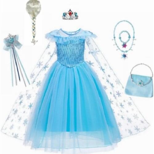 Girls Elsa Dress Kids Clothes Sequined Princess Costume with Cloak Children Snow Queen Elza Halloween Birthday Cosplay Dress