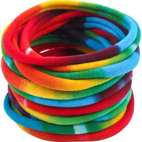 60pcs Soft Tie Dye Rainbow Color Nylon Headband Hair Tie Elastic Hair Band Kids Headband Turban Girl DIY Hair Accessories