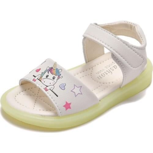 Girls' Sandals 2021 Summer Korean Childrens Shoes Little Girl Unicorn Princess Flats School Shoes for Kids
