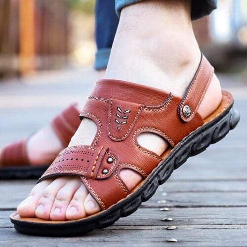 2021 Summer British Casual Men Shoes Travel Beach Sandals Non-slip Soft Leather Shoes Designer Sandals Flip Flop Slippers