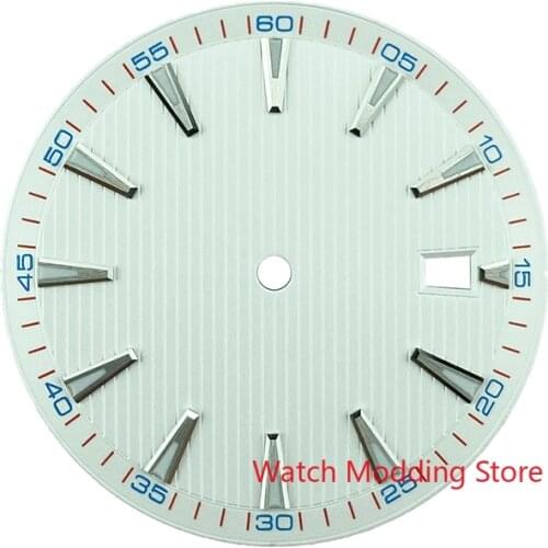 Blue Luminous 33.2mm Black/Blue/White/Black Yellow Sterile Watch Dial Fit NH35 NH36 Mov't Splint Vertical Stripes Style