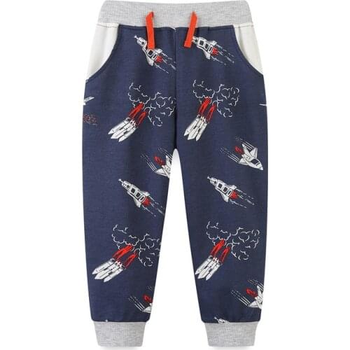 Jumping Meters Autumn Winter Boys Sweatpants Drawstring Cartoon Rockets Print Fashion Hot Selling Childrens Trousers Kids Pants