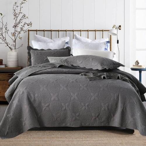 100% cotton Quilted dark gray Bedspread Bed Cover Bed Sheet size 220x250cm blanket Pillowcases 3pcs