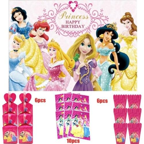 Disney Princess Belle Party Backdrops For Photo Candy Popcorn box gift bag Happy Birthday Kids Party Decorations Baby Supplies