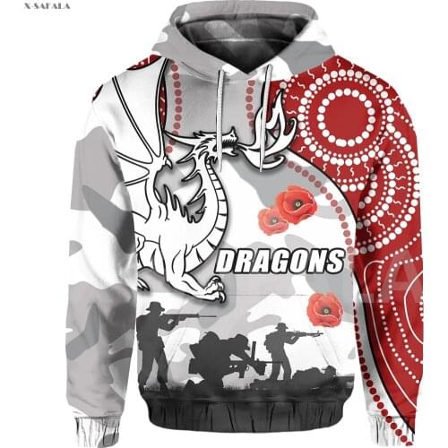 Dragons Anzac Day Indigenous 3D Printed Hoodie Man Women Harajuku Outwear Zipper Pullover Sweatshirt Casual Jacket L28