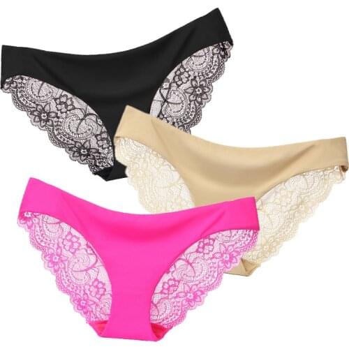 3pcs/Lot Sexy Women Panties Set Lace Briefs Ice Silk Seamless Low-Rise Lingerie Comfort Female Underwear