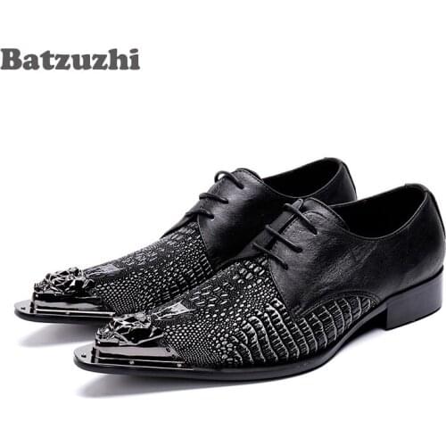 Batzuzhi Japanese Type Men Shoes Pointed Iron Toe Leather Dress Shoes Black Lace-up Formal Business Shoes Men Zapatos Hombre