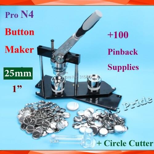 N4 1" 25mm Badge Button Maker + Cutter+100 Sets Metal Pinback Button Supply
