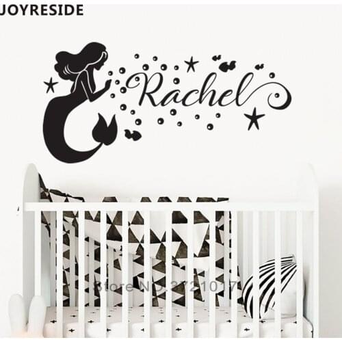 JOYRESIDE Mermaid Sea Animals Wall Sticker Custom Name Baby Girls Bedroom Wall Decor Home Decoration Vinyl Wall Decals W151