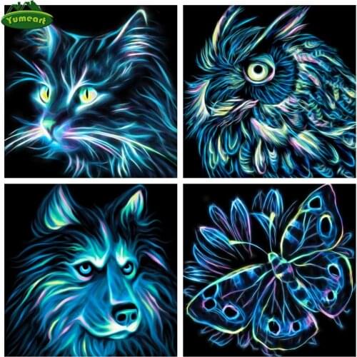 Yumeart Paint With Diamond Painting Cat Eagle Wolf Butterfly Animal DIY Full Square Diamond Art Embroidery Kits Home Decoration
