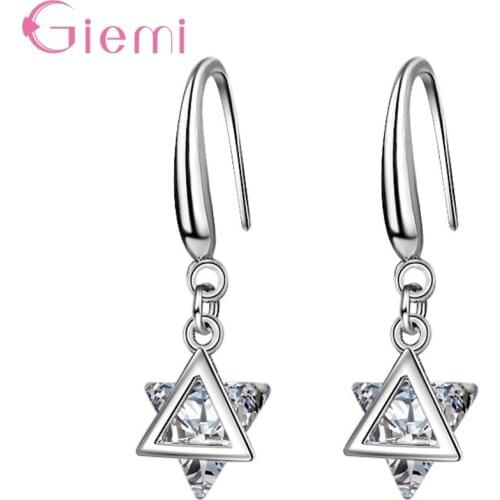 Simple Sweet 925 Sterling Silver Triangle Cubic Zircon Drop Earring for Women Girl Fashion Creative Jewelry Oorbellen