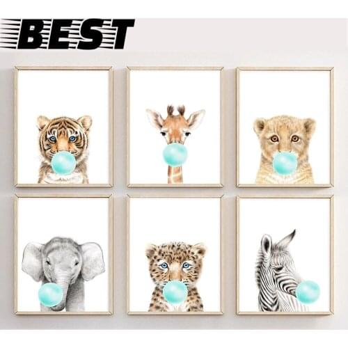 Giraffe Zebra Giraffe Posters and Prints Canvas Art Painting Teal Bubble Animal Nordic Nursery Wall Art Pictures for Living Room