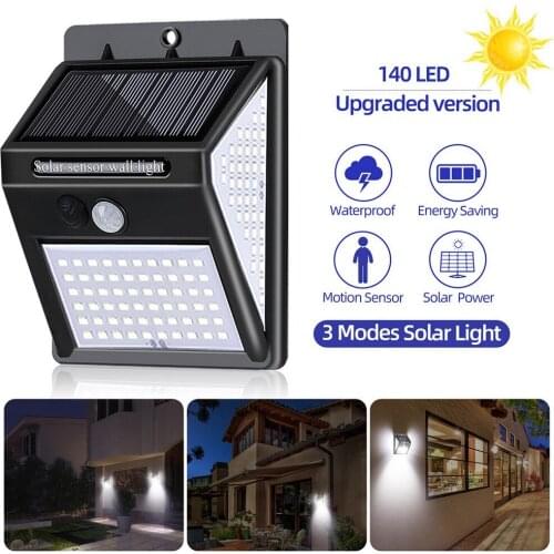 1pcs 140 LED Outdoor Solar Light PIR Motion Sensor Wall Light Waterproof Solar Lamp Solar Powered Sunlight Garden Decoration