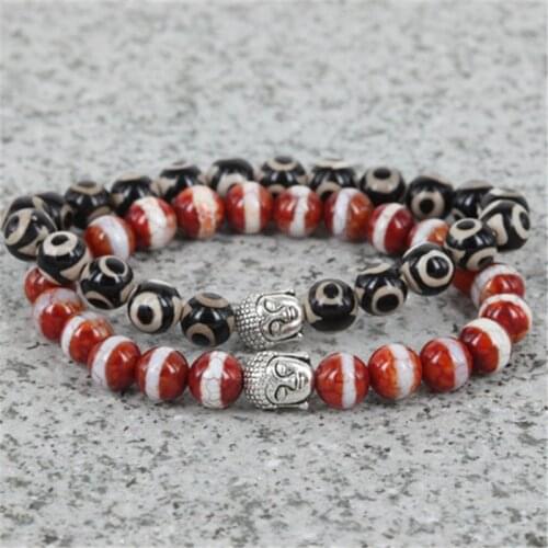 2pcs Natural 8mm stone round stone beads charm women bracelet silver color buddha head gem stone beads men bracelet