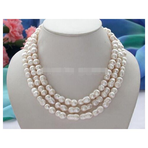3row 18mm white baroque double freshwater cultured pearl necklace