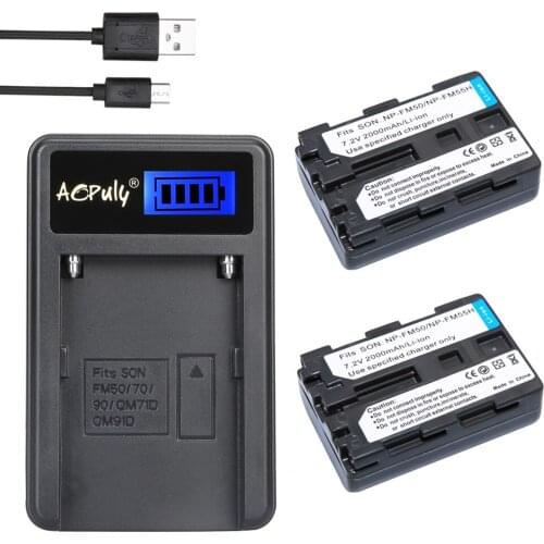 AOPULY 2Pcs NP-FM50 NP FM50 NPFM50 Camera Battery + LCD USB charger For Sony Alpha A100 DSLR-A100 A100K CCD-TRV408 DCR-PC105
