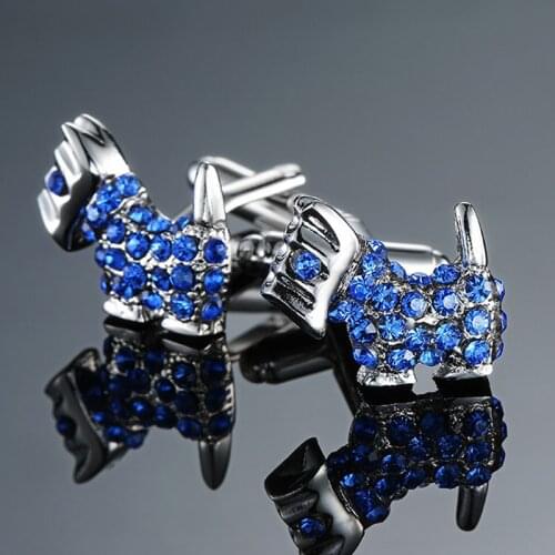 Free shipping, new blue crystal dog cufflinks fashion mens shirt cufflinks senior designer exclusive design shirt button