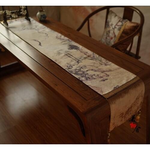 Freeshipping Crane Retro Style Luxury Table Cloth Handmade Wedding American Rural Embroidery Home Hotel Villa Decoration Runner