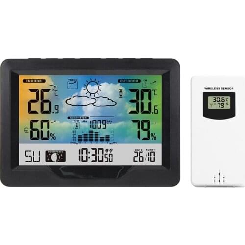 Household Digital LCD Weather Forecast Clock Outdoor Temperature Humidity Sensor Color Screen Electronic Calendar Alarm Clock