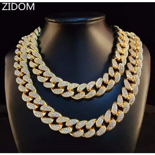 20mm Hip Hop iced out bling Chain Necklaces pave setting rhinestone Miami Cuban Chains Hiphop Necklace Men fashion jewelry