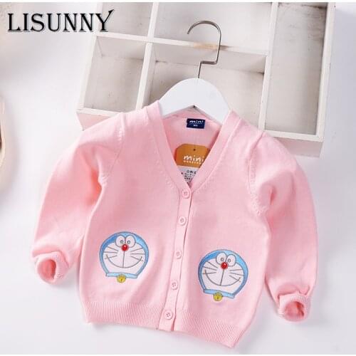 Toddler Coat Lolita Style Girl Cardigan Sweater 2021 Autumn V-Neck Kids Sweater Cartoon Embroidery Children Jacket Baby Clothes