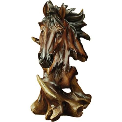 WU CHEN LONG Faux Wood Horse Head Statue Animal Decorative Figurine Resin Art&Craft Home Decoration R47