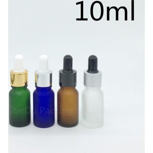 Travel bottle 200pcs 10ml amber green blue Transparent frosted glass essential oil bottle, 10cc glass perfume dropper bottle