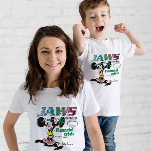 Jaws Mickey Baby Boys T Shirt Print Disney Short Sleeve Summer Unisex Adult Clothes Family Matching Outfits Kids Tee Tops