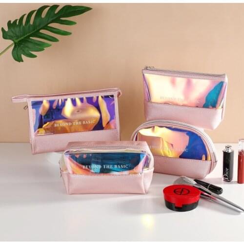 Holographic Cute Women Makeup Bag Laser Clear Cosmetic Bags Portable Waterproof Girls Travel Makeup Pouch Toiletry Organizer