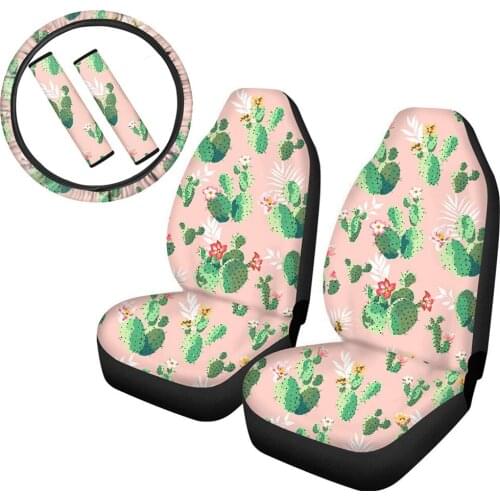 INSTANTARTS Plant Cactus Fashion Design 5pcs Automobile Seats Protector Vibrant Steering Wheel Cover New Style Car Seat Pads