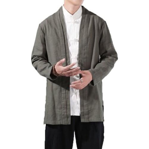 Men Kimono Cardigan Mens Black Trench Man Open Stitch Cotton Linen Jacket Male Harajuku Outwear Mens Kongfu Coats 3XL