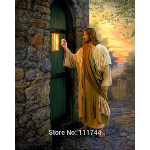 Painting jesus Let Him In. oil on canvas wall decoration High quality hand painted