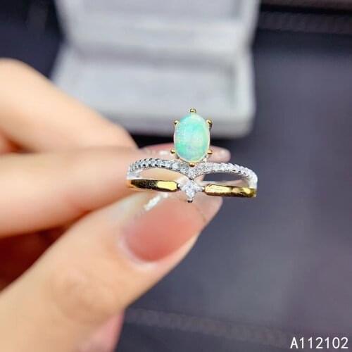 KJJEAXCMY fine jewelry 925 sterling silver inlaid natural opal Girls' luxury Chinese style simple oval gem ring support test