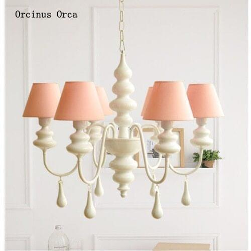 Korean romantic pink decorative chandelier Girl Bedroom childrens room Princess room lamp Nordic lovely color Chandelier
