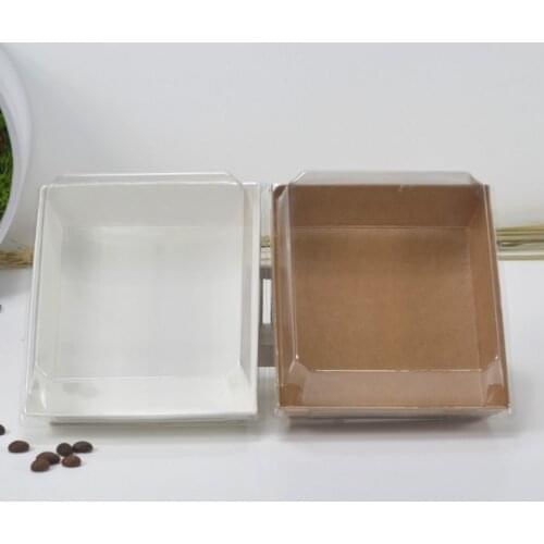 100pcs Sandwich Box Salad Dessert Cake Packaging Boxes with Transparent Plastic Lids Kraft Cardboard Paper Gift Box lin4058