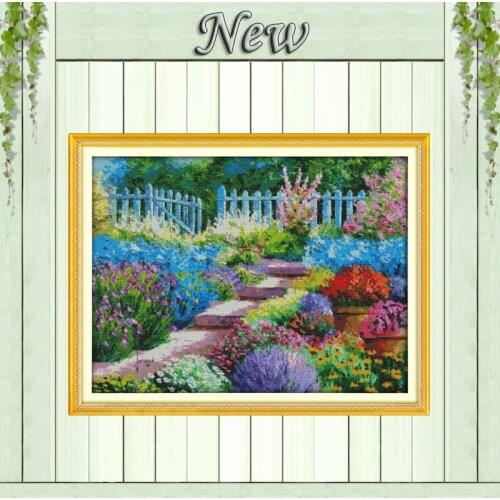 Colorful rural view garden Scenery Pattern printed on canvas DMC 14CT 11CT Joy Sunday Cross Stitch Needlework kit Embroidery Set