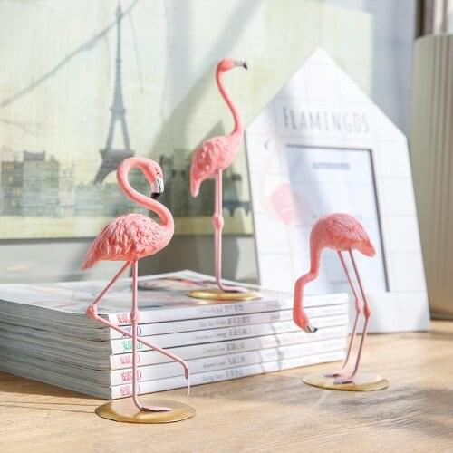 Creative Nordic Pink Flamingo Resin Sculpture Home Decoration Accessories Bedroom Animal Crafts Desktop INS Wedding Gift Statue