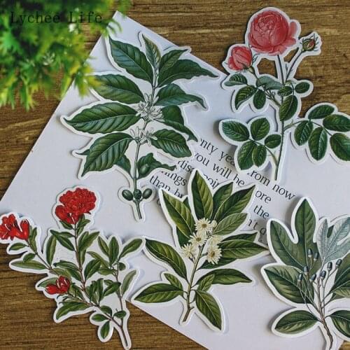 Lychee Life 20Pcs Plant Leaves Decorative Stationery Stickers For Scrapbook Album Notebook Diary Card Diy Paper Stickers