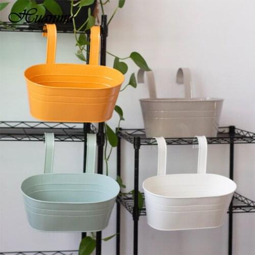 Flower Metal Hanging Pots Garden Balcony Wall Vertical Hang Bucket Iron Holder Basket With Removable Tin Home Decor Bucket