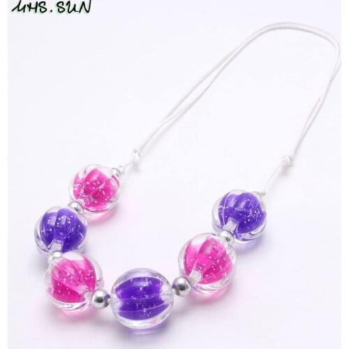 MHS.SUN 6 Colors Kids Chunky Acrylic Beaded Necklace Jewelry For Girls Children Handmade Adjustable Rope Chain Necklace 1PC/lot